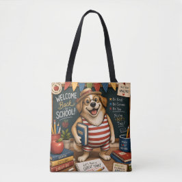 Bolsa Tote Voltar às aulas PNG de cachorro, design de cachorr
