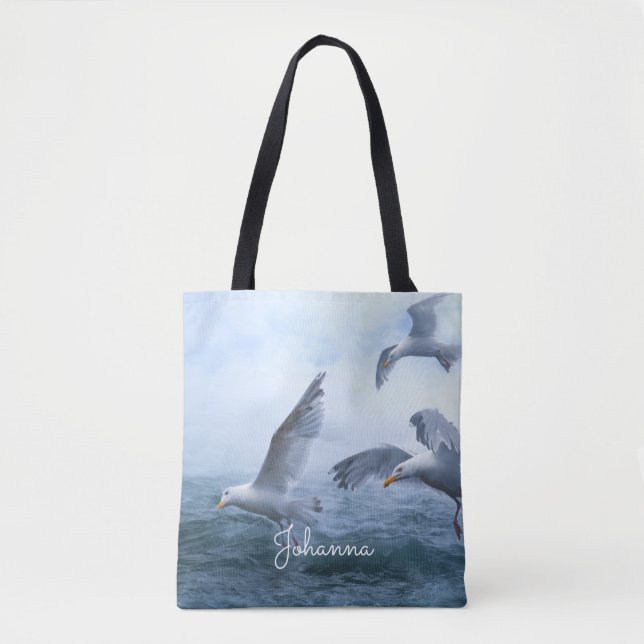 Bolsa Tote Voo de gaivotas sobre o mar (Frente)