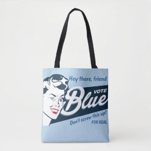 Bolsa Tote Votação Azul Retro Funny