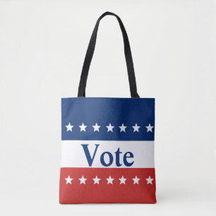 Bolsa Tote Votar branco vermelho e azul com estrelas
