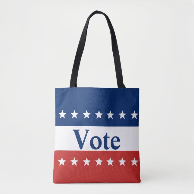 Bolsa Tote Votar branco vermelho e azul com estrelas (Frente)