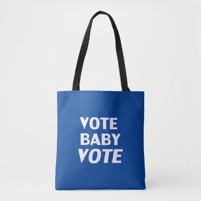 Bolsa Tote "vote baby vote" Azul, branco (Frente)