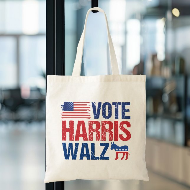 Bolsa Tote Vote Harris Walz Democrata Donkey American Flag (Criador carregado)