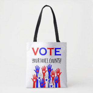 Bolsa Tote Votem! Sua voz conta! Estrelas de mãos patriotas