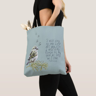 Bolsa Tote Vou Cantar para o Lorde Psalm Bird Art Christian
