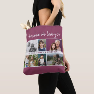Bolsa Tote Vovó, amamos vocês, netos 6 Colagem de Fotografias