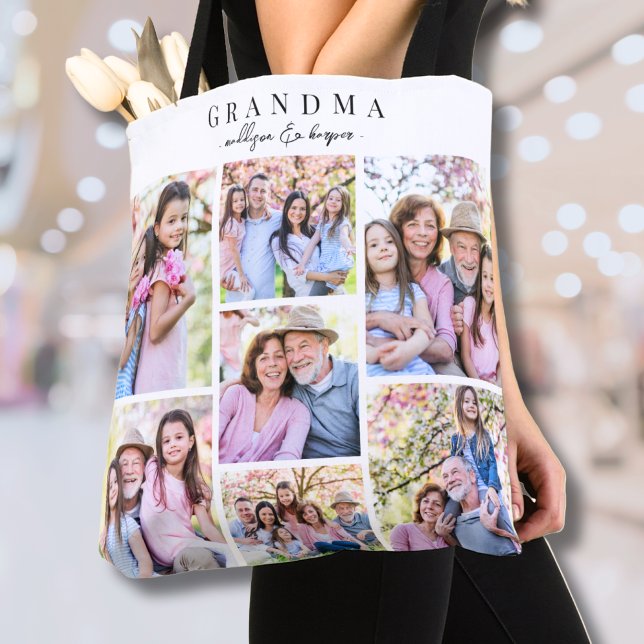 Bolsa Tote Vovó Colagem de Fotos (Grandma Photo Collage Tote Bag)