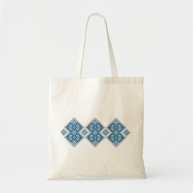 Bolsa Tote Vyshyvanka azul-bordado ucraniano (Frente)