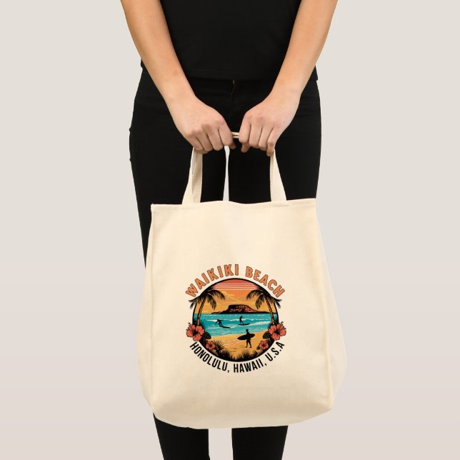 Bolsa Tote Waikiki Beach Retro Vignette (Frente (produto))
