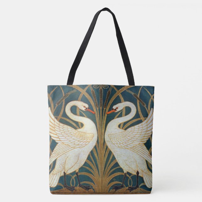 Bolsa Tote Walter Crane Swan, Rush E Iris Art Nouveau (Frente)