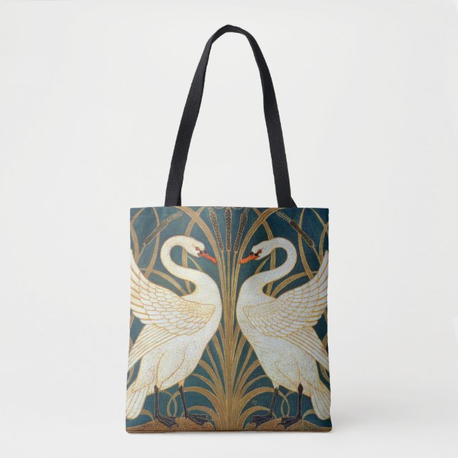 Bolsa Tote Walter Crane Swan, Rush E Iris Art Nouveau (Frente)
