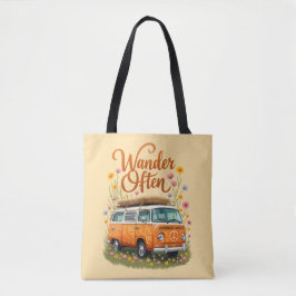 Bolsa Tote Wander Muitas Vezes - Retro Camper Van Floral Bols