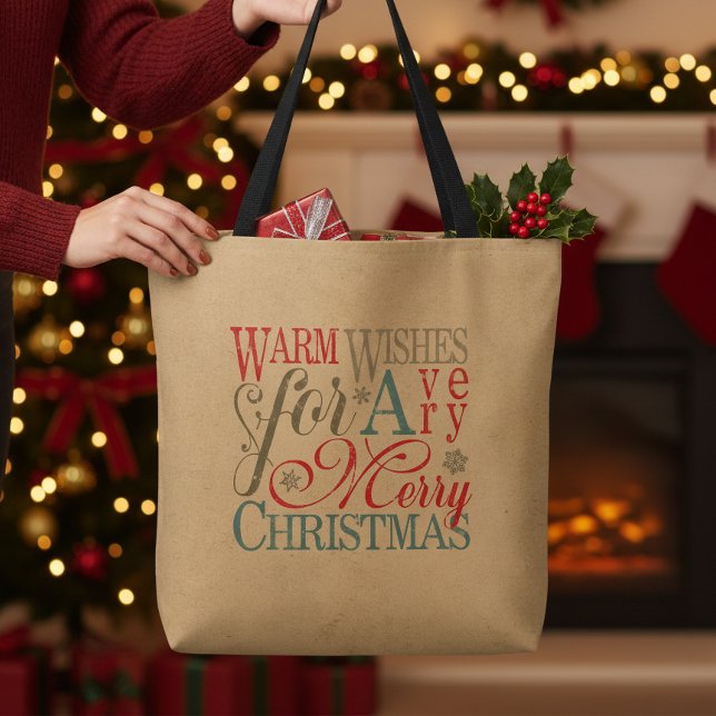 Bolsa Tote Warm Wish Kraft Typografia Red/Green ID589 (Criador carregado)
