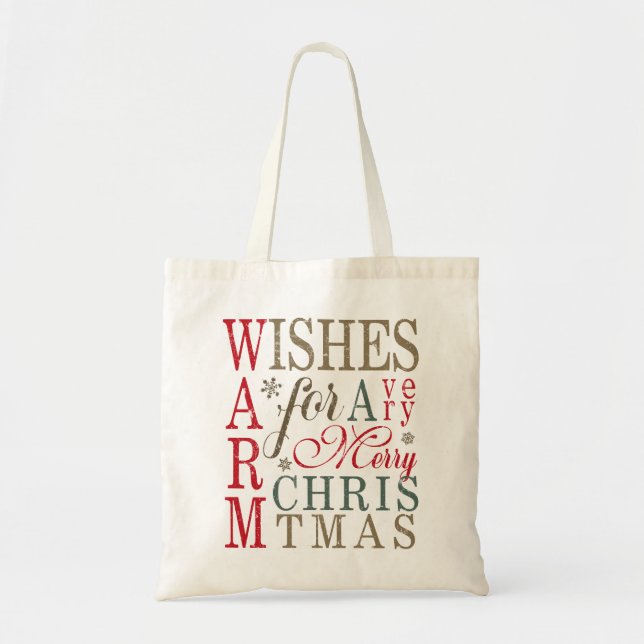 Bolsa Tote Warm Wish Typografia Red/Green ID589 (Frente)