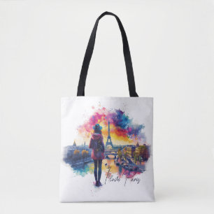 Bolsa Tote Watercolor Art I love Paris Eiffel Tower Viagem
