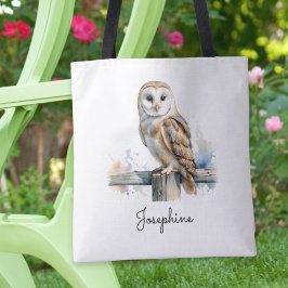 Bolsa Tote Watercolor Barn Owl Personalized Reusable