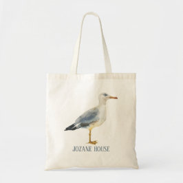 Bolsa Tote Watercolor Beach Seagull Personalized