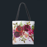 Bolsa Tote Watercolor Bohemian Floral Burgundy Marsala Red<br><div class="desc">Estilo boêmico Allover Impressão Tote Bag com ilustração aquosa da burgundy,  Marsala,  pénia vermelha e rosa e rosas com sotaque de penas. Itens correspondentes também estão disponíveis.</div>