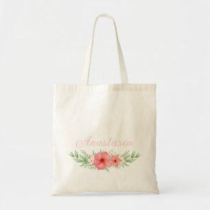 Bolsa Tote Watercolor Boho Bonito Pink & Ivory Floral Nome