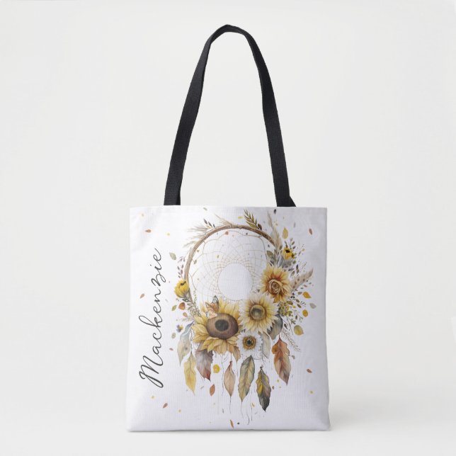 Bolsa Tote Watercolor Boho Dreamcatcher (Frente)