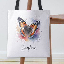 Bolsa Tote Watercolor Butterfly Red Admiral Custom Name 