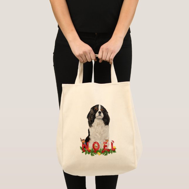 Bolsa Tote Watercolor Cavalier King Charles Noel Natal (Frente (produto))
