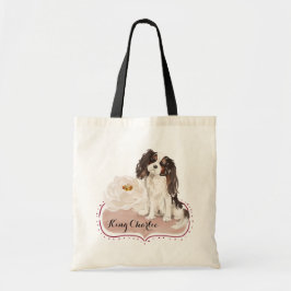 Bolsa Tote Watercolor Cavalier King Charles Spaniel com Rosa