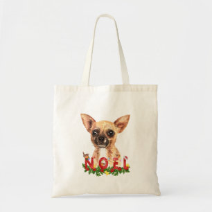 Bolsa Tote Watercolor Chihuahua Noel Natal