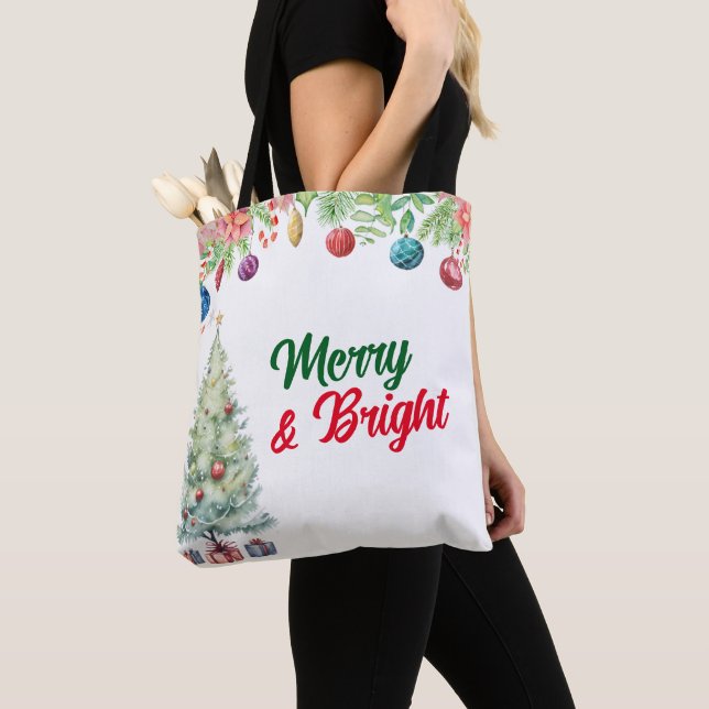 Bolsa Tote Watercolor Christmas Holiday  (Close Up)
