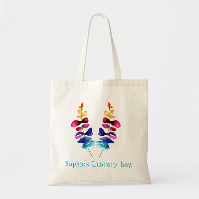 Bolsa Tote Watercolor cute rainbow library name (Frente)