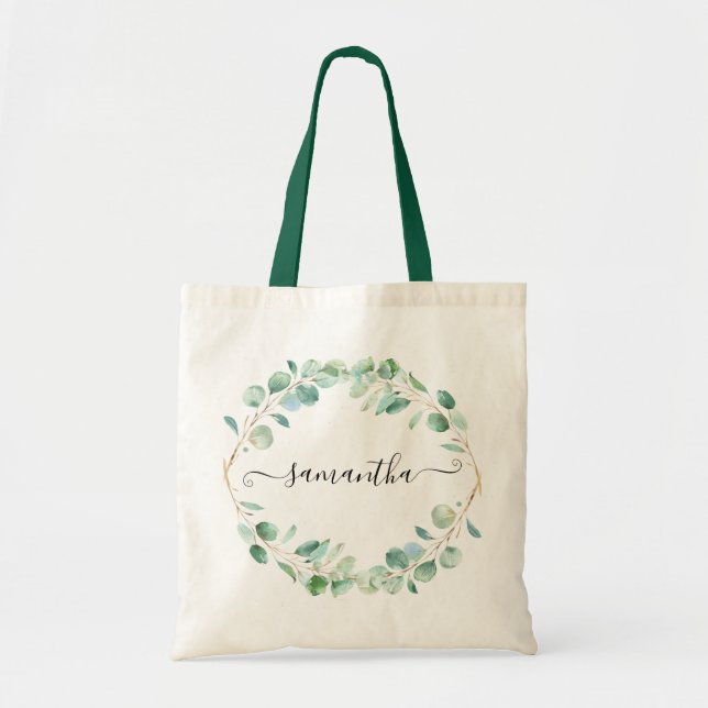Bolsa Tote Watercolor Eucalyptus Greenery Personalizado (Frente)