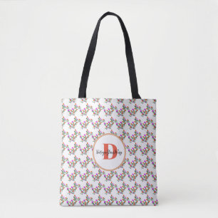 Bolsa Tote Watercolor Flor Selvagem - Monograma Colorido - Pr
