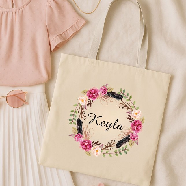 Bolsa Tote Watercolor Floral Burgundy Wedesmaid (Criador carregado)