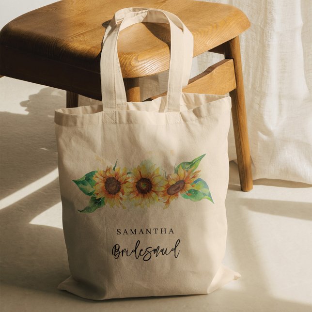 Bolsa Tote Watercolor Floral Sunflower Bridesmaid (Sunflower Greenery Wedding Bridesmaid Tote Bag)