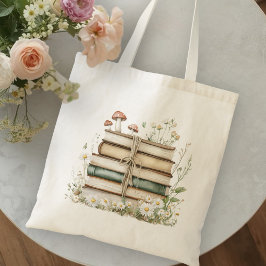 Bolsa Tote Watercolor Floral Wildflowers Vintage Books