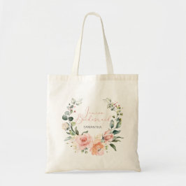 Bolsa Tote Watercolor Floral Wreath Jr Bridesmaid, Script Ros