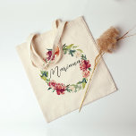 Bolsa Tote Watercolor Floral Wreath Personalizada Bridesmaid<br><div class="desc">Flores de cor de água de pêssego borrado e enferrujado com texto editável. Perfeito para um amigo,  você mesmo ou uma dama de honra.</div>