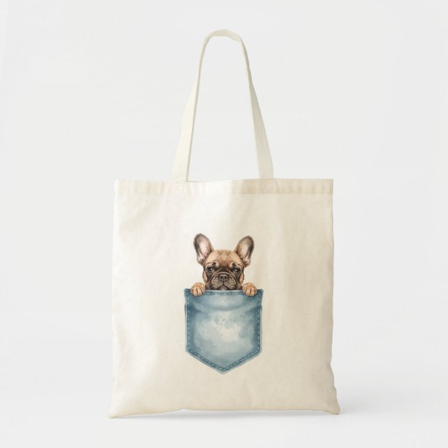 Bolsa Tote Watercolor Frenchie In Pocket Cute Dog Mom (Frente)