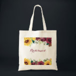 Bolsa Tote Watercolor Girassóis Flores Russas Bridesmaid Flor<br><div class="desc">Este saco apresenta um design floral de aquarela com girassóis,  rosas burguentos e folhas de folhagem verde. Você pode personalizá-lo com um nome. Visite nossa loja ou nossas páginas de coleta para ver mais produtos com esse design que você pode personalizar para suas necessidades.</div>