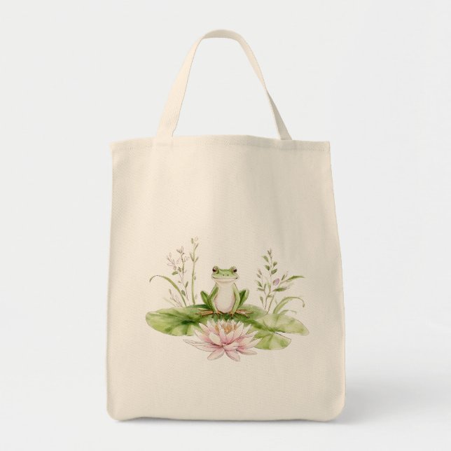 Bolsa Tote Watercolor Green Frog  (Frente)