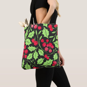Bolsa Tote Watercolor Holly e Berries