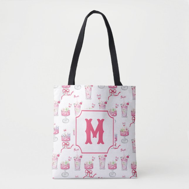 Bolsa Tote Watercolor Hot Pink Mahjong Cocktails (Frente)