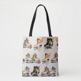 Bolsa Tote Watercolor Ice Skates with Autumn Leaves Pattern  