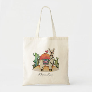 Bolsa Tote Watercolor Llama Com Cactus