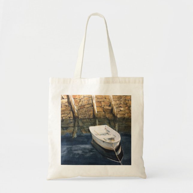 Bolsa Tote Watercolor Maine Rowboat Harbor Skiff (Frente)