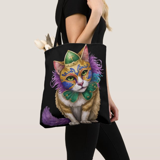 BOLSA TOTE WATERCOLOR MARDI GRAS CAT (Close Up)