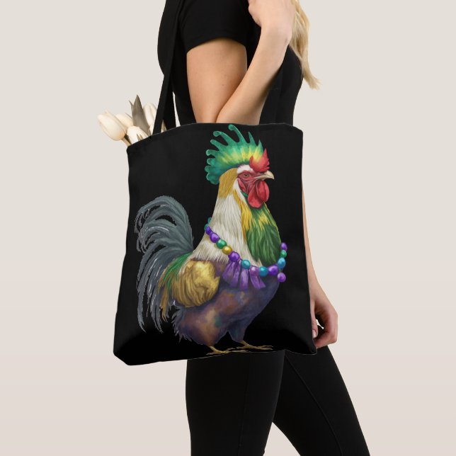 BOLSA TOTE WATERCOLOR MARDI GRAS CHICKEN (Close Up)
