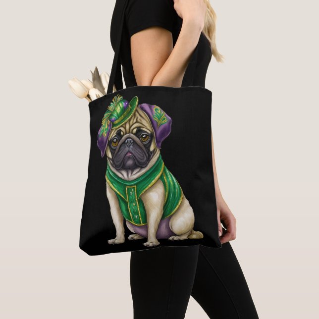 BOLSA TOTE WATERCOLOR MARDI GRAS PUG (Close Up)
