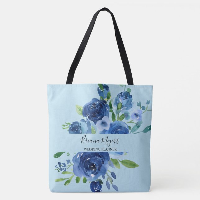 Bolsa Tote Watercolor Modern Floral Marinho Blue Business (Frente)