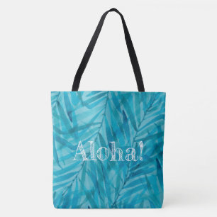 Bolsa Tote Watercolor Palms havaianos, reversível tropical